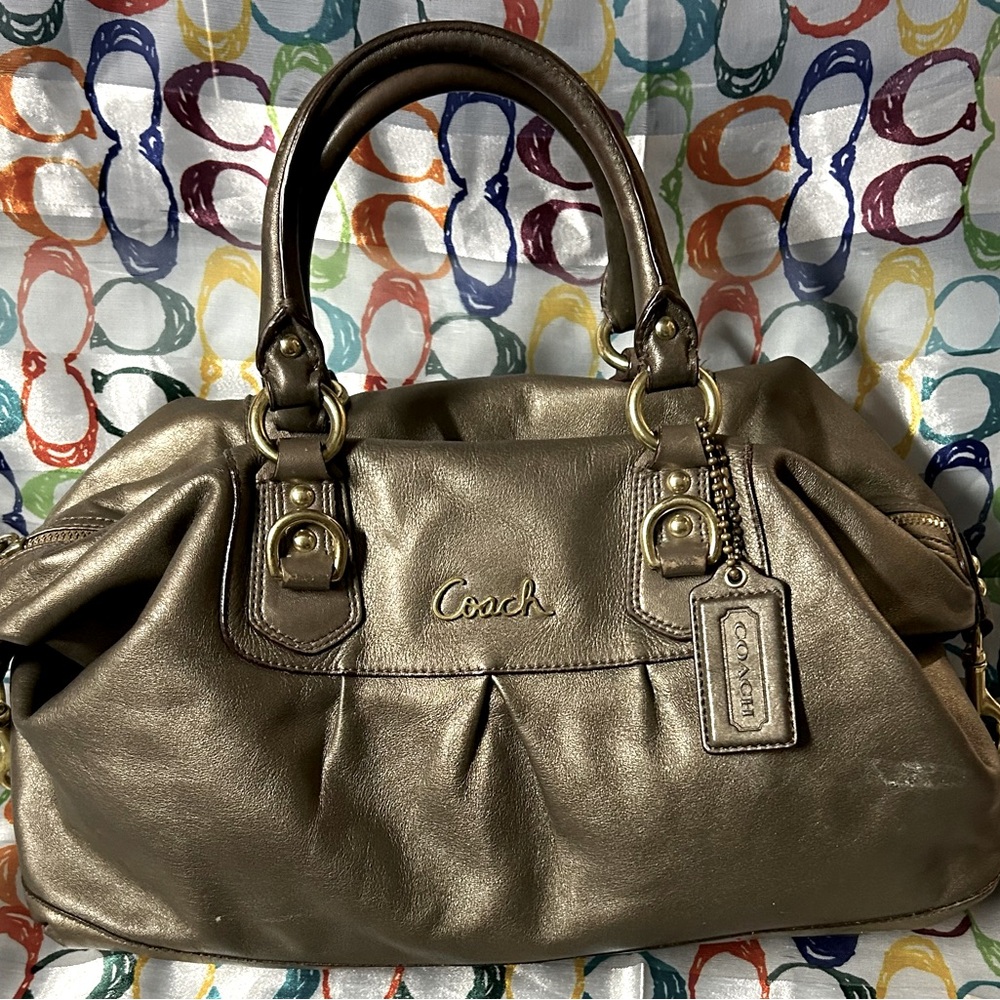 Coach Soft Leather Ashley Convertible Satchel #F15447 Bronze Metallic  Bag Large